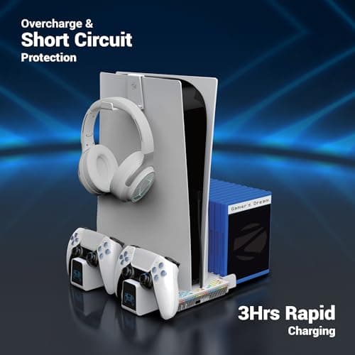 ZEBRONICS PS5SC,Vertical PS5 Docking Station, 5000RPM 3 Level Fan, 2X Dual Sense 3H Rapid Charging Dock, Headset Hanger, 14x Disk Holder, RGB, Supports PS5 Standard | Slim | Pro (Disk & Digital) 4