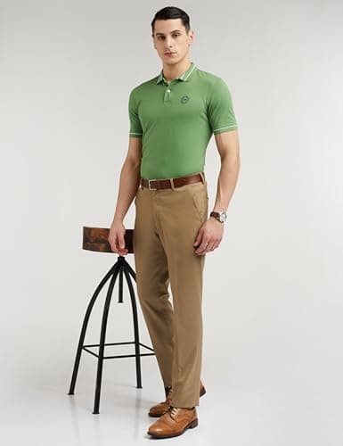 Peter England Men's Regular Fit Branded Insignia Half Sleeve Polo T-Shirt | Cotton Rich | Premium Pique Weave Forest Green 3