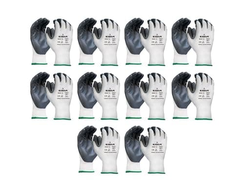 Karam HS32 Nitrile Palm Coated Safety Work Gloves | Excellent Grip, Flexible & Durable with Elasticated Wrist for Secure Fit | Tear & Abrasion Resistant Safety Hand Gloves | Size-L | Pack of 10