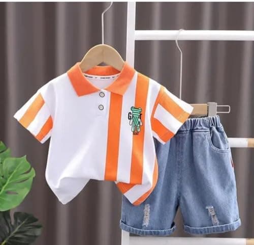 Stylish Cotton Kids Clothes for Boys Set with Printed T-Shirt and Shorts | Comfortable Baby Boy Dress | Soft Kids Dress Boy Outfit for Playtime, Outings & Summer Comfort (Orange, 5-6 year) 5
