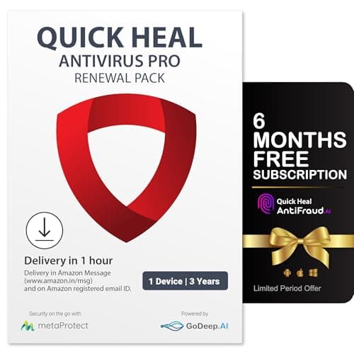 Quick Heal Antivirus Pro Renewal | Windows PC/Laptop | 1 User, 3 Year | Existing 1 User AV Pro Subscription Required | Email Delivery in 1 hr |+ 6 month AntiFraud.AI for IOS/Android