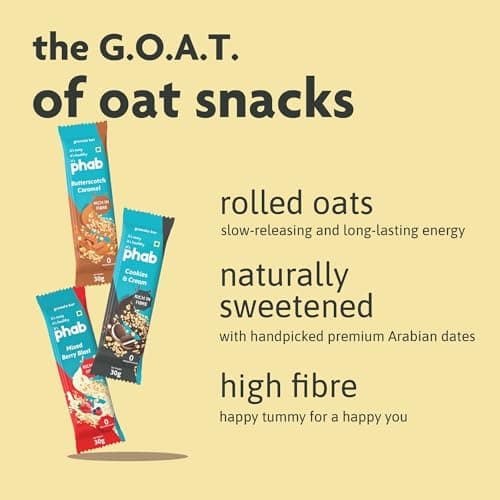 Phab Assorted Granola Snack Bars|Cookies & Cream, Berry, Butterscotch|Healthy Cereal & Breakfast Bar|High Fiber, Gut-Friendly|No Trans Fat|No Preservatives|Source Of Protein|Pack Of 6x 30 Gram) 5