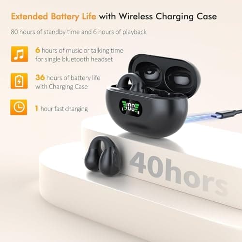 NUPLEA Open Ear Clip Headphones, Bone Conduction Headphones Wireless Earbuds Bluetooth 5.3 Sports Earphones Built-in Mic with Ear Hooks, IP7 Waterproof Fitness Ear Buds for Running 1 5