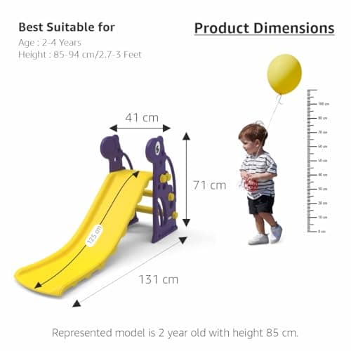 Amazon Brand - Solimo Modern Super Slide for 2-4 Years | Indoor Outdoor Games | Perfect Slide for Home, School & Playground | Easy Assembly | Safe & Fun Activity Toy |131 x 61 x 71cm | Purple &Yellow 5