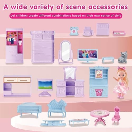 Big Style 3-Story Princess Dollhouse with Slide & Furniture | Luxury Pink Castle Doll House Toy for Girls | DIY Pretend Play Villa Playset Birthday Gift for Kids (195 pcs) 4