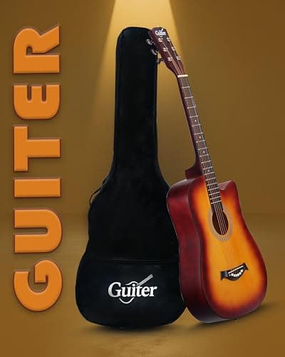 Guiter OTG 38-inch Acoustic Guitar Kit for beginners, Right Handed, Linden Wood Body with Rosewood Fretboard, Steel Strings, With Truss Rod, And Accessories SunBrust Color 5