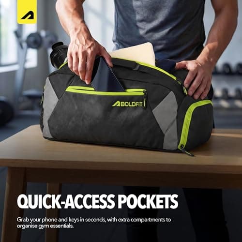 Boldfit Gym Bag for Man 33 litres Sports Duffle Bags Water Resistance Duffle Gym Bags for Men Multipurpose Travel Bag for Women Luggage Duffel Black Grey 33L 4