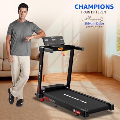 PowerMax Fitness TDM-95 4HP BLDC Motorized Treadmill for Home Use | 1.0-10 km/h Speed | 2-Level Manual Incline | Running Surface 950 x 385mm | LED Display | 12 Programs | Shock Absorption System 2