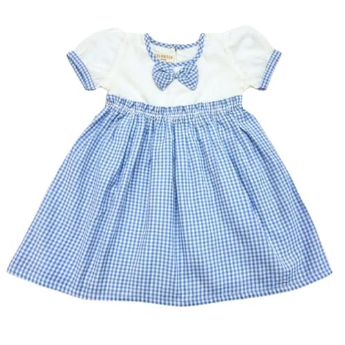 KOSHMOSH Combo of 3 Cotton Baby Girl Dress with Cute Bow I Stylish Gingham Baby Frock I Soft Mulmul-Lined Girl Outfit Yellow,Pink,Blue-9-12 Months 5