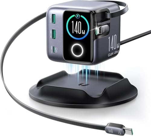 WISTAR 5-in-1 USB C Charging Station, 140W Ultra-Fast 5-Port Desktop Charger with Dual Retractable 100W USB-C Cables (2.6ft), 1.54” Smart LCD Power Display for MacBook, iPhone, Home & Office