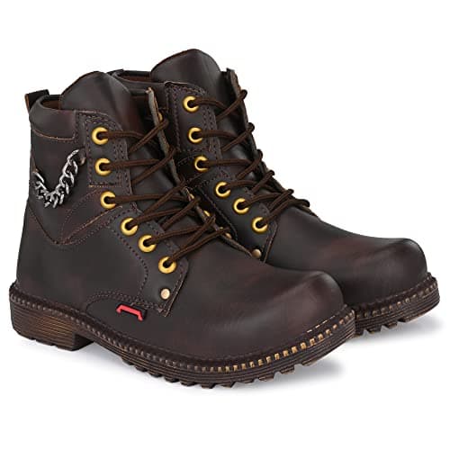 Shoe Island ® Robust-X ™ Leather BAB970 Dark Brown Trendy Tough Heavy Duty Lace Ups High Ankle Length Mens Casual Boots For Men, Size 8 UK/India 2