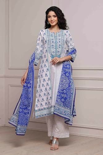 Biba Women Blue Cotton Straight Suit Set_34 2