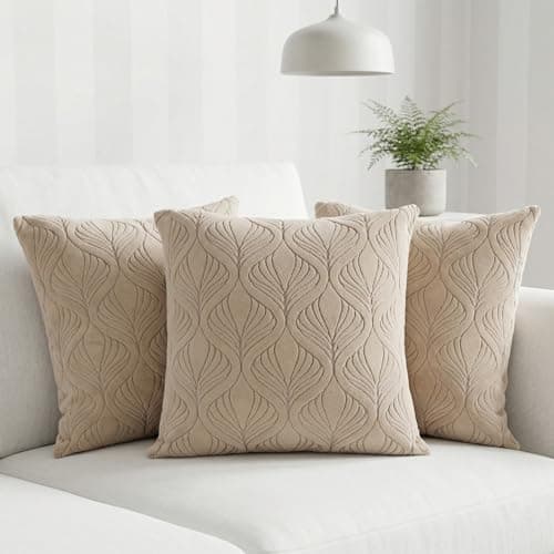 Yellow Weaves Jacquard Cushion Covers | Sofa Cushion Covers | Throw Pillow Cover for Sofa, Couch, Living Room| Removable & Washable | 16x16 Inches, Set of 3 (Beige)