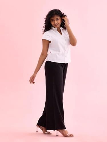 GO COLORS Women Black Mid Rise Viscose Basic Palazzo - 2XL 5