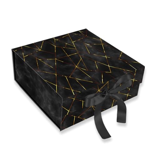 Gift N Greet 1Pcs Large Multipurpose Gift Box Decorative Folding Paper Gift Box with Ribbon | Paper Gift Hamper Boxes for christmas wedding Return Gifts, | gift boxes for Return Gifting (Black Rigid B