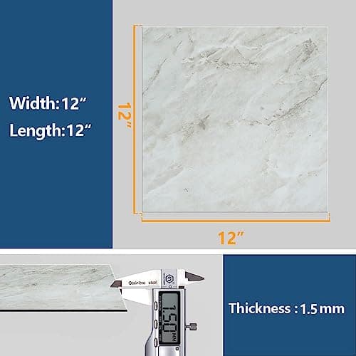 2 PC Marble Floor Peel and Stick Tiles PVC Waterproof Self-Adhesive Vinyl Flooring Sticker Wall Backsplash Tiles for Bathroom Bedroom Kitchen Living Room Home (JIL-56T (12"x12") White) 2