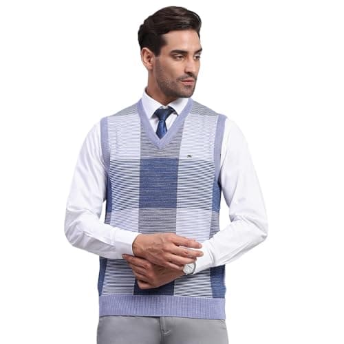 Monte Carlo Mens Self Design Blue V Neck Sleeveless Sweater (1243357SL-2-40)