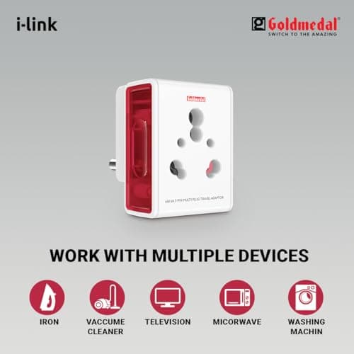 Goldmedal i-Link 16A Universal Travel Adapter with 3-Pin Plug | Supports 2-Pin & 3-Pin | Multiplug for Home & Office Appliances | White 5