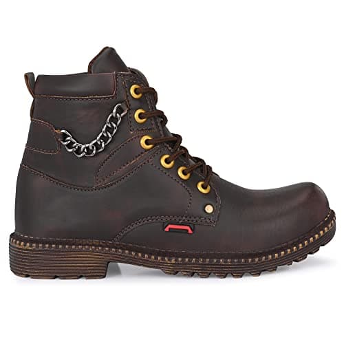 Shoe Island ® Robust-X ™ Leather BAB970 Dark Brown Trendy Tough Heavy Duty Lace Ups High Ankle Length Mens Casual Boots For Men, Size 8 UK/India 5