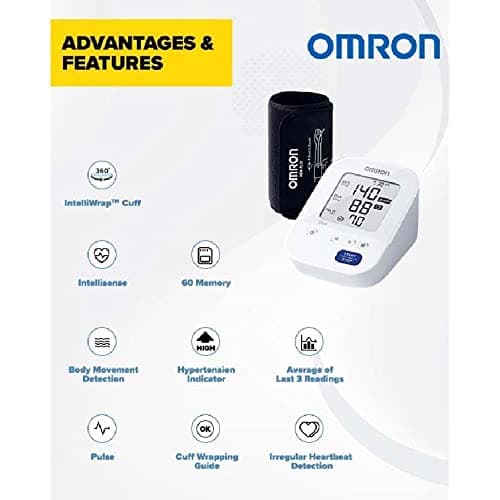 Omron HEM 7156A Digital Blood Pressure Monitor (Adapter Included) with 360° Accuracy Intelli Wrap Cuff for All Arm Sizes (White) 2