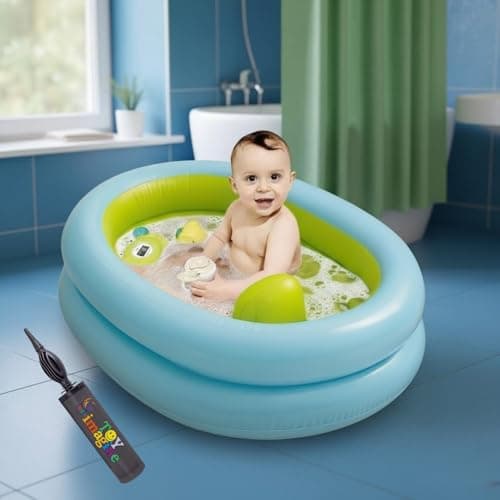 Toy Imagine 3 ft Inflatable Baby Bath Tub – Oval Foldable Swimming Pool for Kids, Boys & Girls | Indoor & Outdoor Use with Manual Hand Pump (86 × 64 × 23 cm, Blue)