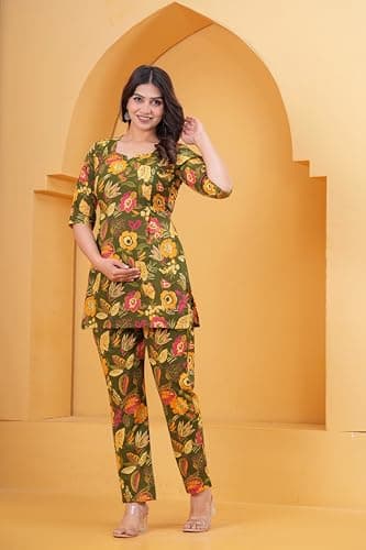 THE MOON STAR Women Floral Printed Co-Ord Set | 3/4 Sleeve Ethnic Casual Wear | (in, Alpha, M, Regular, Green) 5