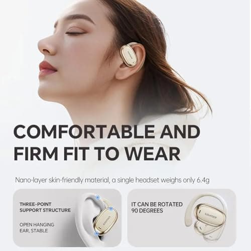 TOURACE True Wireless Stereo Bluetooth 5.4 Earbuds | Open-Ear Design | ENC Noise Reduction | LED Power Display | 40H Long Battery | Type-C Fast Charging [S718, Black ] 3