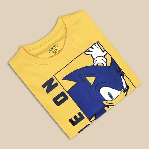 Kidsville Official Sonic Graphic Printed Regular Fit Tshirt for Boys Yellow 4
