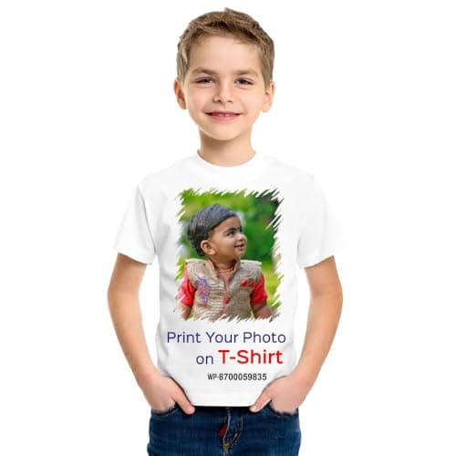 Print Gift Personalized/Customized Print (फ़ोटो प्रिंट) Round Neck T-Shirt, Colour- White| Material- Polyester, Kids and Adults T-Shirts for Boys, Girls, Men, Women (12-18 Months) 2