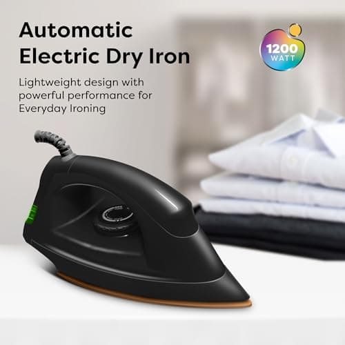 Wipro GD208 Automatic Electric Dry Iron 1200 Watt With Large LED Indicator | Large Soleplate|Anti Bacterial German Weilburger Double Coated Soleplate | Quick Heat Up - 1200 Watts, Black 2