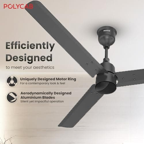Polycab Wizzy Plus 1200mm 5-Star BLDC, Remote Ceiling fan for Living Room| 55% Energy Saving, 100% Copper, High Air Delivery, Free Installation | 3+1 yr Warranty【Matt Black】 4