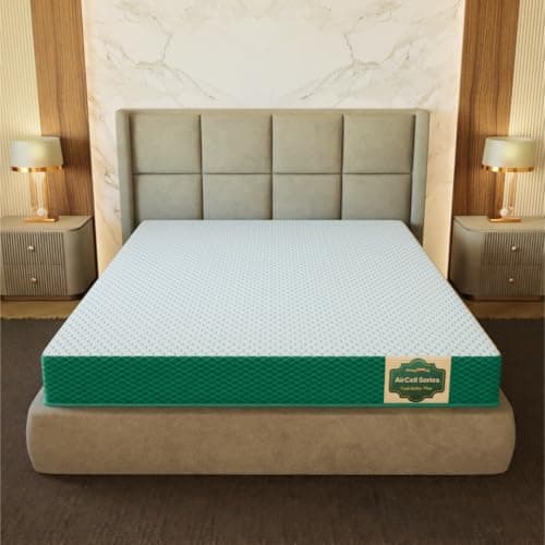 SleepyHug AirCell Ortho Dual Comfort Plus 5 Inch Mattress |Reversible Hard & Soft | 2 Side |7 Years Warranty | Back Pain Relief| Orthopedic | Double Bed Size White & Teal (LxWxH -72x48x5 Inch)