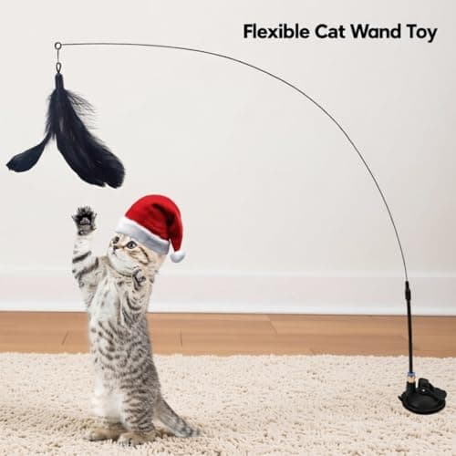 Qpets® Cat Toys for Persian Cat, Interactive Cats Teaser Wand Toys for Kitten with Bell & Feather, Sticky Suction Cup Base Elastic Stick Fun Indoor Pet Playing Accessories 2