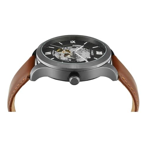 TIMEX Automatic Watch for Man with Grey Round Dial & Brown Leather Strap Band Water Resistant Men's Wrist Watches - TWEG208SMU14 2