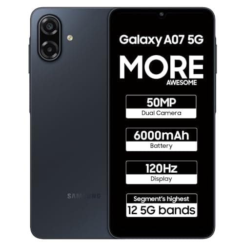 Samsung Galaxy A07 5G Smartphone (Black, 6GB RAM, 128GB Storage) | 120Hz Refresh Rate | Massive 6000mAh Battery | 50MP True Dual Camera | 6 Gen OS Upgrades | Knox Vault