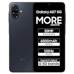 Samsung Galaxy A07 5G Smartphone (Black, 4GB RAM, 128GB Storage) | 120Hz Refresh Rate | Massive 6000mAh Battery | 50MP True Dual Camera | 6 Gen OS Upgrades | Knox Vault