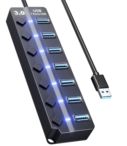 ZORBES® USB Hub 3.0 for PC Multiport Adapter with 7 USB Ports High Speed 3.0 Hub for Laptop with Individual Switch Control Extender Multi Port MacBook,Mac Pro