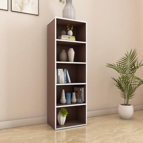 Nilkamal Halo 5 Tier Engineered Wood Free Standing Book Shelf Cabinet with Open Shelf | 1 Year Warranty | Legno Oak