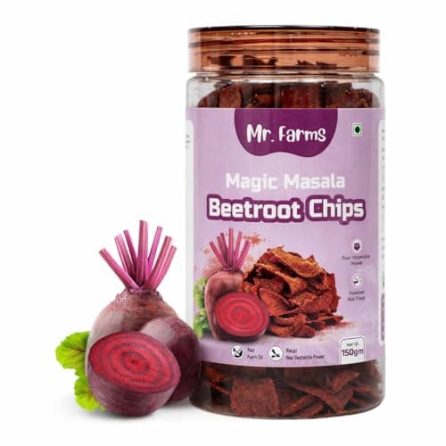 Mr. Farms Magic Masala Beetroot Chips 150g | Healthy Vegetable Snack | Roasted, Not Fried | No Palm Oil | Crunchy Spicy Beetroot Chips with Indian Masala Flavour