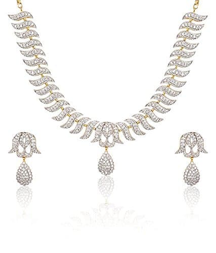 Fashion Factory American Diamond Jewellery Set for Women Silver Gold Plated Jewellery Necklace for Women & Girls