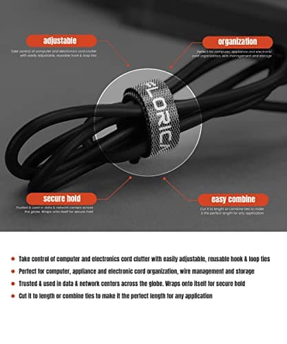FLORICAN Cable Organiser, Cord Management System for PC, TV, Home Theater, Speaker, Reusable Cable Straps for Desk, WFH Accessories, Reusable Cable Ties Strap (Pack of 3) 3
