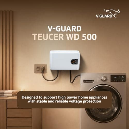 V-Guard Teucer WD 500 Stabilizer for High-Power Appliance Protection | LED Indicators | Suitable for Washing Machine, Microwave Oven, Dishwasher or Treadmill | 3 Year Warranty by V-Guard | White 2