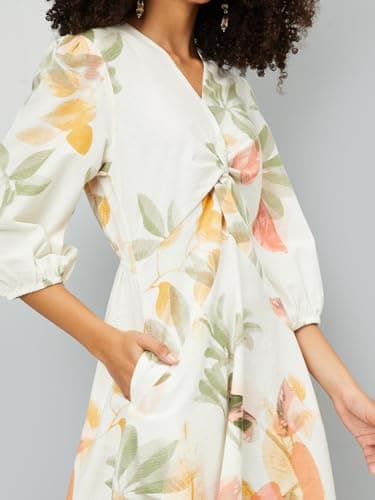 Max Kalki x Floral Print A-line Midi Dress(Multicolour_L) 4