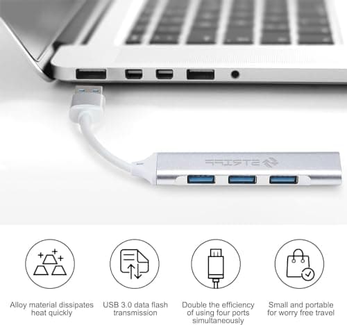 STRIFF USB 3.0 Hub, 4 Port USB Hub Splitter,Portable USB Adapter Mini Multiport Expander for Desktop, Laptop, Xbox, Flash Drive, HDD, Console, Printer, PC, Keyboards, HP, Dell 3
