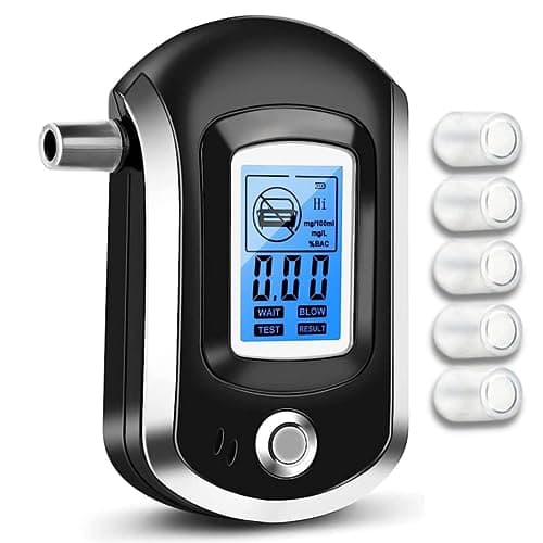 SIMMANS Professional LCD Display Police Alcohol Detector Digital Breath Alcohol Tester Breath Analyzer Auto Driving Safety Tool with 5 Mouthpiece