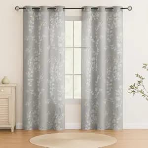 BFAM Sheer Curtain with Floral Print, Premium Printed Sheer Drapes, Eyelet/Grommet Curtain for Living Room, Bedroom, Light Filtering Curtains, Grey Floral 5 Feet,Pack of 1 Curtain