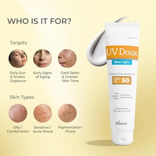 UV Doux Blue Light Tinted Sunscreen Gel SPF 50 PA+++ | India’s No.1 Dermatologist Recommended Brand | UVA/UVB & Blue Light Protection, Benzene Free| Matte Finish | Oily & Acne-Prone Skin | 100 g 5