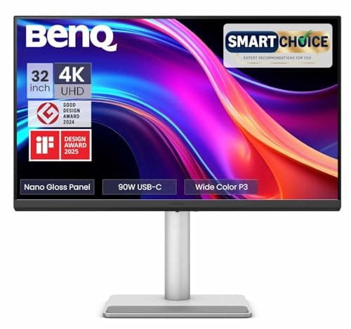 BenQ MA320UP (Smartchoice) 32” 4K 3840x2160 Nano Gloss Monitor for MacBook, Dual USB-C 90W/15W PD, Mac Color Match, 550 nits, Mac Controls, Ergonomic Design, 3W x2 Speakers, 97% P3 Colors (Silver)