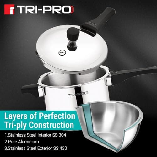 Bergner TriPro Triply Outer Lid Pressure Cooker 5 Litres, Bakelite Safe Grip Handle, Healthy Cooking, Even and Faster Heat Distribution, Easy to Clean, 2.5mm Thickness - Induction and Gas Stove Ready 4