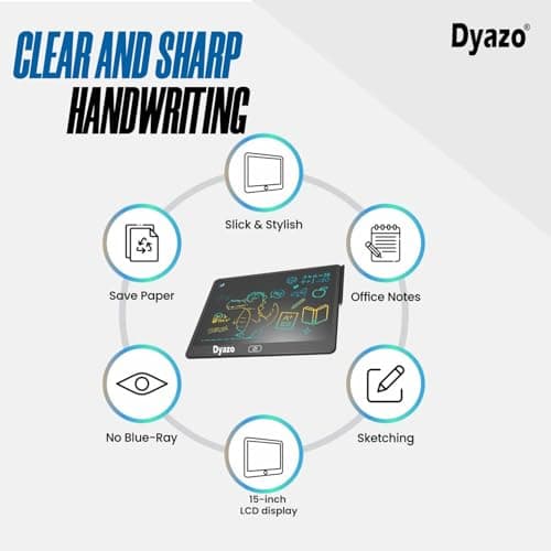 Dyazo 15 Inch Writing Tablet Pad | LCD Re-Writable Colorful Screen Pad with Stylus | Digital Graphic Slate for Kids & Students, Drawing, Learning and Office Notes (Black) 3